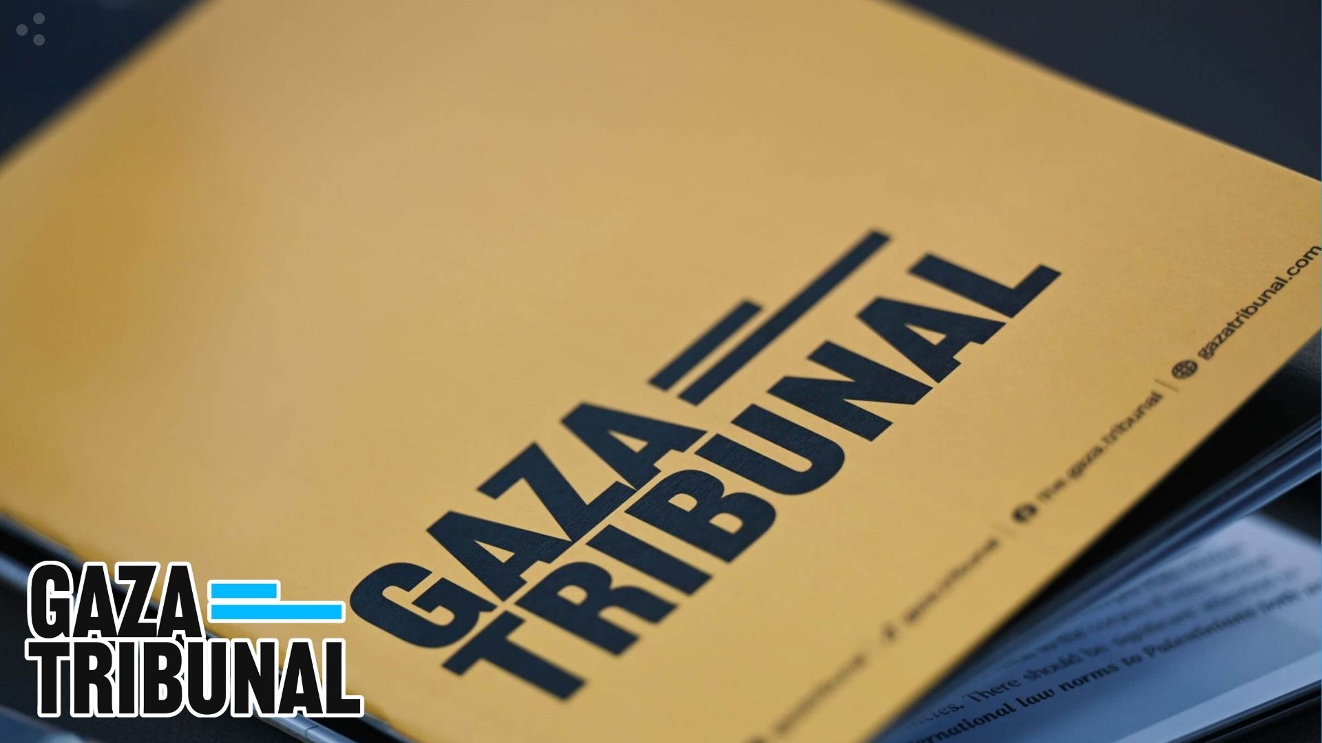 Gaza Tribunal banner – global civil society movement seeking justice for Gaza genocide through witness testimony and international law.