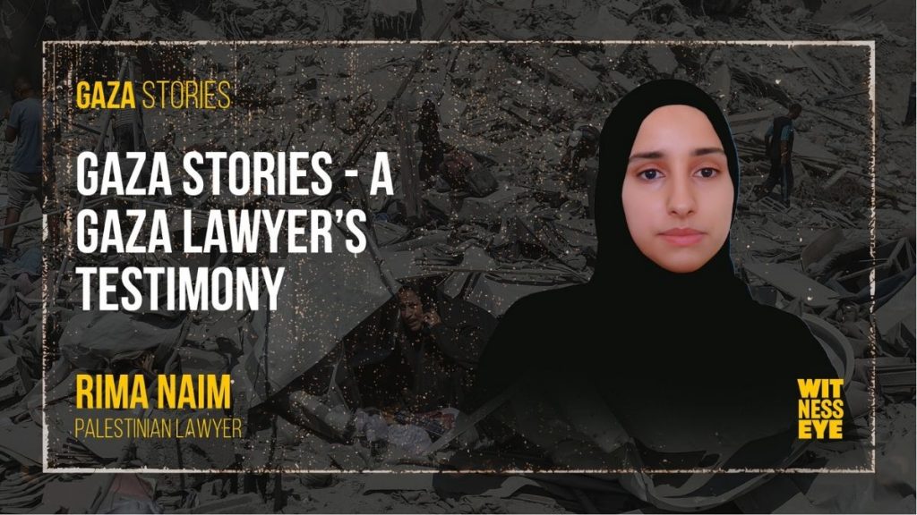 Palestinian lawyer Rima Naim sitting amid case files and rubble, symbolizing Gaza’s pursuit of justice through pain and loss.