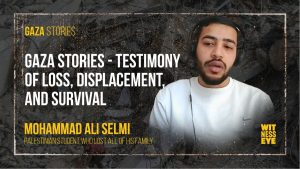 A displaced Palestinian man walking through the ruins of Gaza, symbolizing loss, displacement, and survival amidst devastation.