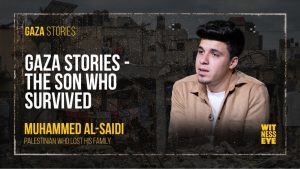 Muhammad Abu Nada, the only son left alive after his family’s home in Gaza was destroyed.