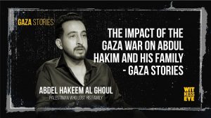 Photo of destroyed homes in Gaza under heavy bombing, symbolizing Abdul Hakim’s family tragedy.