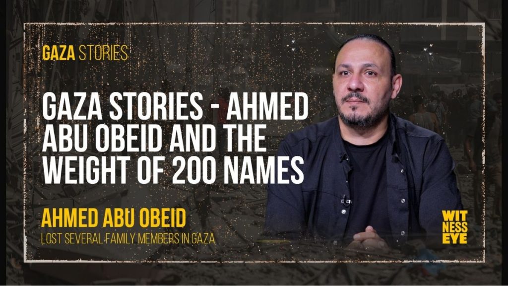 Ahmed Abu Obeid recounts the loss of over 200 relatives, turning grief into witness testimony from Gaza.